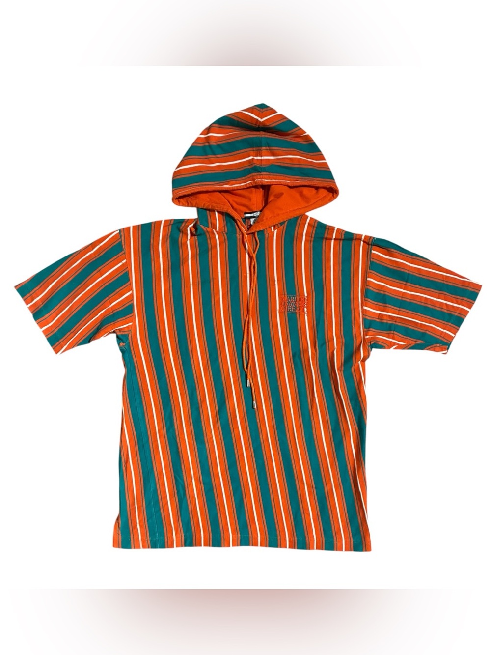 Marithe Francois Girbaud MFG Striped Hooded Sweatshirt Orange Blue